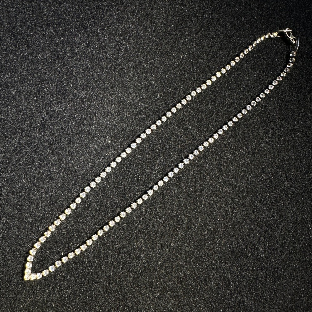 Womens Silver V-Neck Rhinestone Tennis Necklace OS
